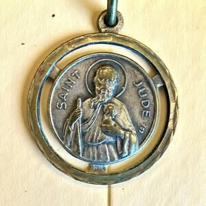 Vtg Saint Jude Thaddeus Holy Pray for Us Medal Pendant Charm Italy